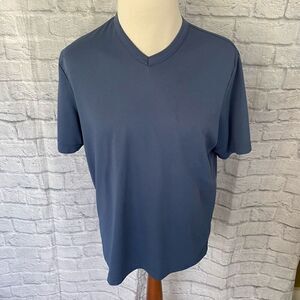 Axist modern fit men XL ribbed v-neck short sleeve casual dress shirt blue